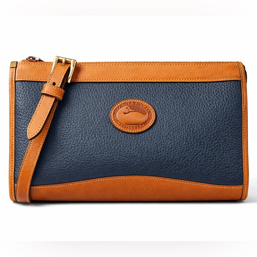 Dooney & Bourke AWL Large Crossbody Navy Pebbled Leather British Tan Trim Bag